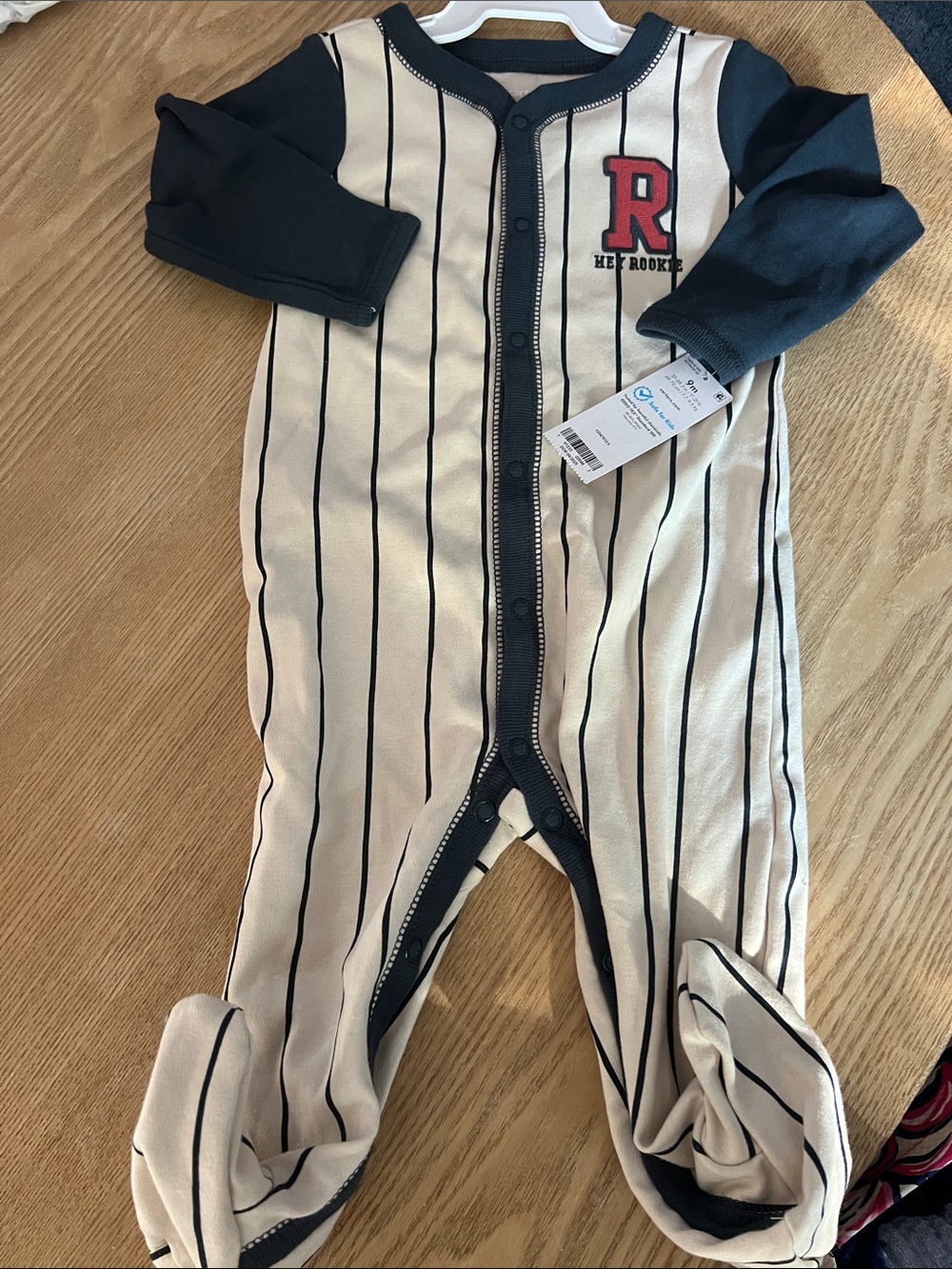 NWT Carter’s Baby Boy Navy & Cream Pinstripe Footed One-Piece Sleeper w/ R Patch